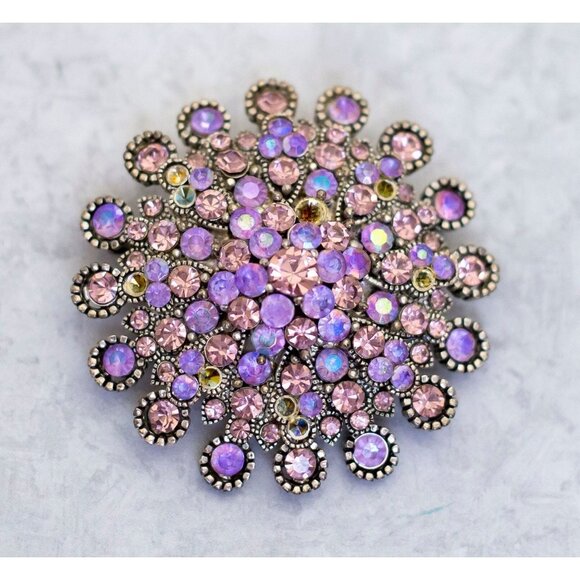 Vintage Purple Rhinestones Diamond Silver Tone Art Deco Brooch - CM1 - Picture 1 of 2